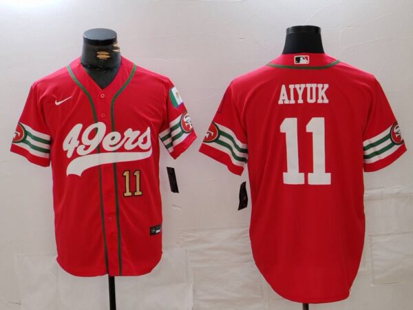 Men's San Francisco 49ers #11 Brandon Aiyuk Red With Patch Cool Base Stitched Baseball Jerseys