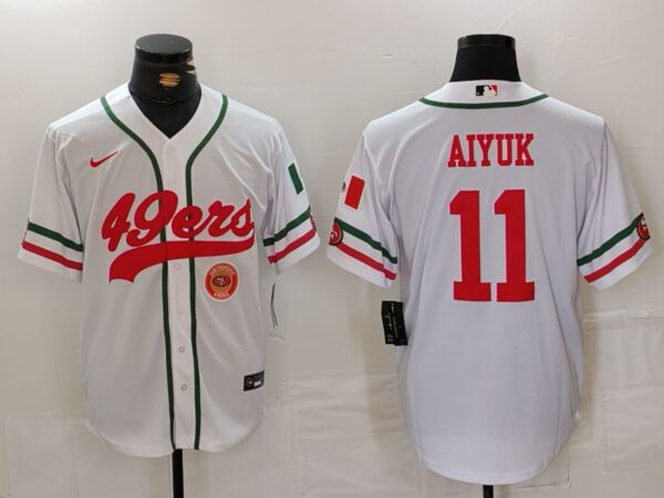 Men's San Francisco 49ers #11 Brandon Aiyuk White With Patch Cool Base Stitched Baseball Jersey