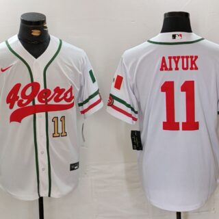 Men's San Francisco 49ers #11 Brandon Aiyuk White With Patch Cool Base Stitched Baseball Jersey