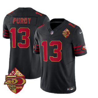 Men's San Francisco 49ers #13 Brock Purdy Black 2023 F.U.S.E. 50th Patch Throwback Stitched Football Jersey