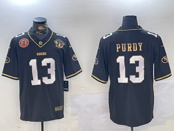 Men's San Francisco 49ers #13 Brock Purdy Black Patch Vapor Limited Stitched Football Jerseys