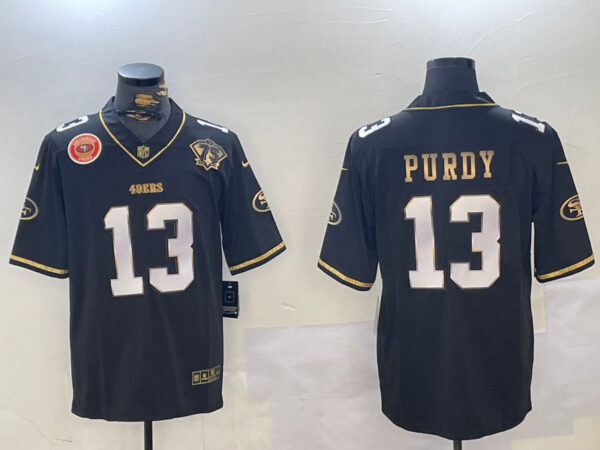 Men's San Francisco 49ers #13 Brock Purdy Black Patch Vapor Limited Stitched Football Jerseys