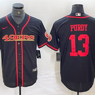 Men's San Francisco 49ers #13 Brock Purdy Black With Patch Cool Base Stitched Baseball Jersey