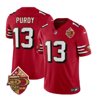 Men's San Francisco 49ers #13 Brock Purdy Red 2023 F.U.S.E. 50th Patch Vapor Limited Stitched Football Jersey