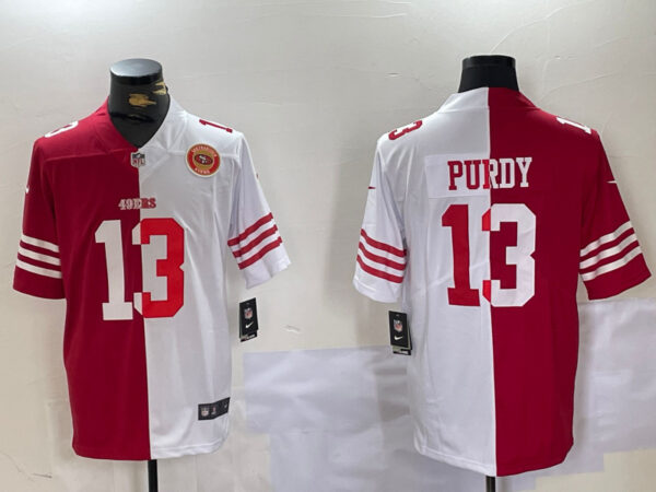 Men's San Francisco 49ers #13 Brock Purdy Red & White Split Limited Stitched Jerseys
