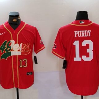 Men's San Francisco 49ers #13 Brock Purdy Red With Patch Cool Base Stitched Baseball Jerseys