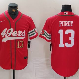 Men's San Francisco 49ers #13 Brock Purdy Red With Patch Cool Base Stitched Baseball Jerseys