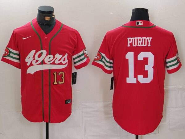 Men's San Francisco 49ers #13 Brock Purdy Red With Patch Cool Base Stitched Baseball Jerseys