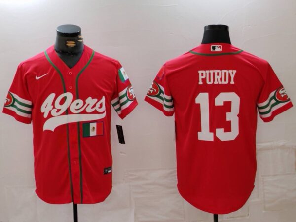 Men's San Francisco 49ers #13 Brock Purdy Red With Patch Cool Base Stitched Baseball Jerseys