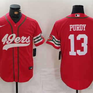 Men's San Francisco 49ers #13 Brock Purdy Red With Patch Cool Base Stitched Baseball Jersey