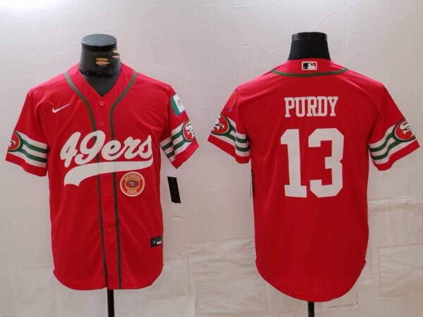 Men's San Francisco 49ers #13 Brock Purdy Red With Patch Cool Base Stitched Baseball Jerseys