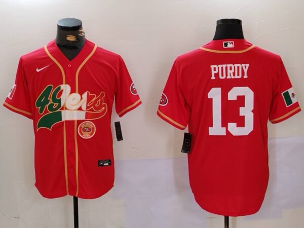 Men's San Francisco 49ers #13 Brock Purdy Red With Patch Cool Base Stitched Baseball Jerseys