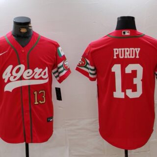 Men's San Francisco 49ers #13 Brock Purdy Red With Patch Cool Base Stitched Baseball Jersey