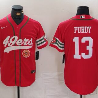 Men's San Francisco 49ers #13 Brock Purdy Red With Patch Cool Base Stitched Baseball Jerseys