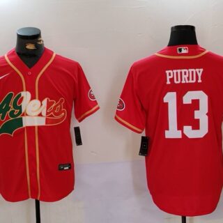 Men's San Francisco 49ers #13 Brock Purdy Red With Patch Cool Base Stitched Baseball Jerseys