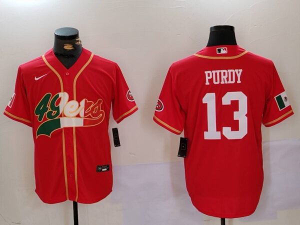 Men's San Francisco 49ers #13 Brock Purdy Red With Patch Cool Base Stitched Baseball Jerseys