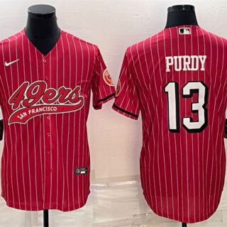 Men's San Francisco 49ers #13 Brock Purdy Red With Patch Cool Base Stitched Baseball Jersey