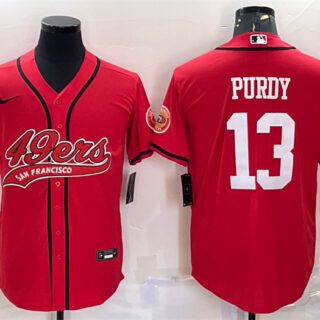 Men's San Francisco 49ers #13 Brock Purdy Red With Patch Cool Base Stitched Baseball Jersey