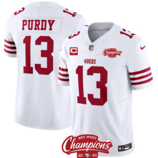 Men's San Francisco 49ers #13 Brock Purdy White 2023 F.U.S.E. With 1-Star C Patch And NFC West Champions Patch Stitched Football Jersey