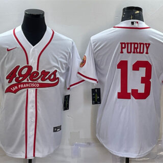 Men's San Francisco 49ers #13 Brock Purdy White With Patch Cool Base Stitched Baseball Jersey