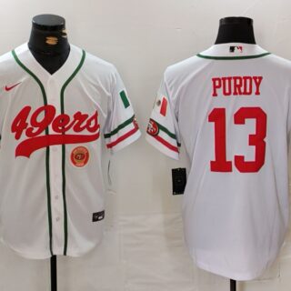 Men's San Francisco 49ers #13 Brock Purdy White With Patch Cool Base Stitched Baseball Jersey