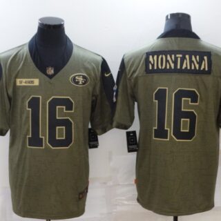 Men's San Francisco 49ers #16 Joe Montana 2021 Olive Salute To Service Limited Stitched Jersey
