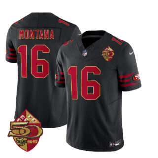 Men's San Francisco 49ers #16 Joe Montana Black 2023 F.U.S.E. 50th Patch Vapor Limited Stitched Football Jersey