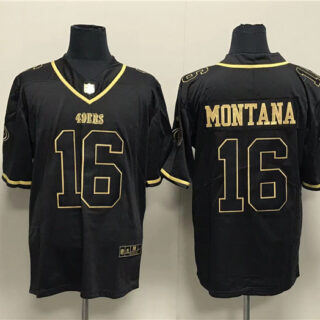 Men's San Francisco 49ers #16 Joe Montana Black Gold Stitched Jersey