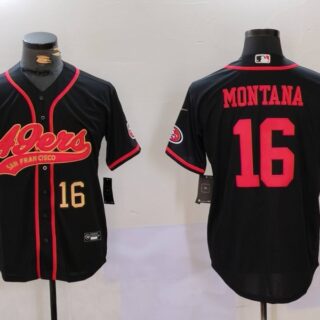 Men's San Francisco 49ers #16 Joe Montana Black With Patch Cool Base Stitched Baseball Jerseys