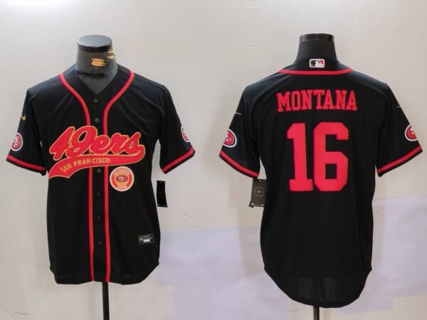 Men's San Francisco 49ers #16 Joe Montana Black With Patch Cool Base Stitched Baseball Jerseys