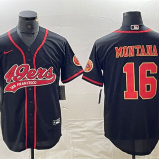 Men's San Francisco 49ers #16 Joe Montana Black With Patch Cool Base Stitched Baseball Jersey