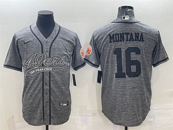 Men's San Francisco 49ers #16 Joe Montana Grey With Patch Cool Base Stitched Baseball Jersey