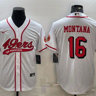 Men's San Francisco 49ers #16 Joe Montana New White With Patch Cool Base Stitched Baseball Jersey