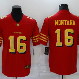 Men's San Francisco 49ers #16 Joe Montana Red Gold 2021 Vapor Untouchable Stitched NFL Nike Limited Jersey