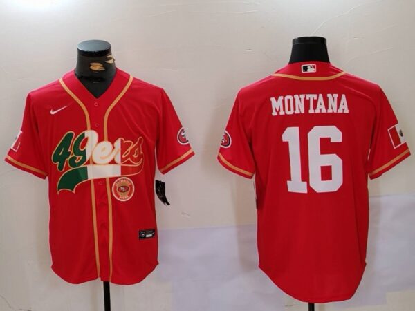 Men's San Francisco 49ers #16 Joe Montana Red With Patch Cool Base Stitched Baseball Jerseys