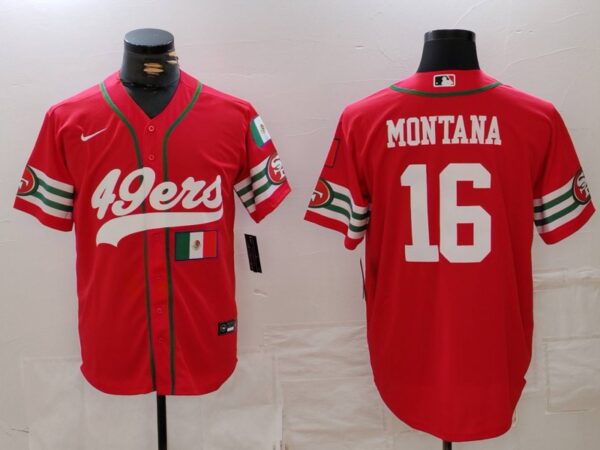 Men's San Francisco 49ers #16 Joe Montana Red With Patch Cool Base Stitched Baseball Jerseys
