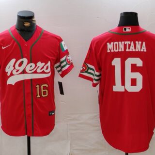 Men's San Francisco 49ers #16 Joe Montana Red With Patch Cool Base Stitched Baseball Jerseys