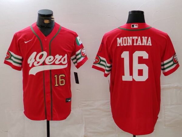 Men's San Francisco 49ers #16 Joe Montana Red With Patch Cool Base Stitched Baseball Jerseys