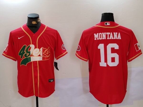 Men's San Francisco 49ers #16 Joe Montana Red With Patch Cool Base Stitched Baseball Jerseys