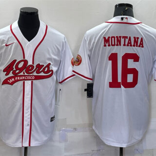 Men's San Francisco 49ers #16 Joe Montana White With Patch Cool Base Stitched Baseball Jersey