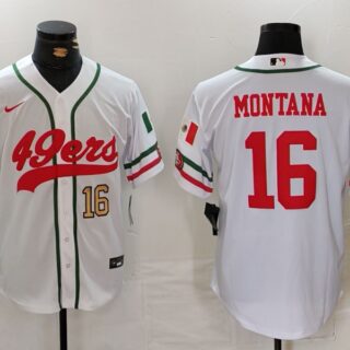 Men's San Francisco 49ers #16 Joe Montana White With Patch Cool Base Stitched Baseball Jersey