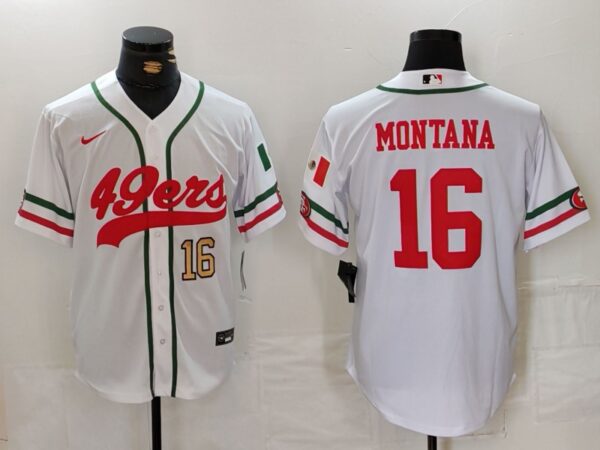 Men's San Francisco 49ers #16 Joe Montana White With Patch Cool Base Stitched Baseball Jersey