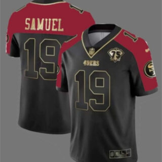 Men's San Francisco 49ers #19 Deebo Samuel Balck Red With 75th Anniversary Patch Stitched Football Jersey