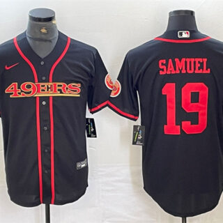 Men's San Francisco 49ers #19 Deebo Samuel Black With Patch Cool Base Stitched Baseball Jersey