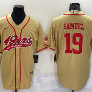Men's San Francisco 49ers #19 Deebo Samuel Gold With Patch Cool Base Stitched Baseball Jersey