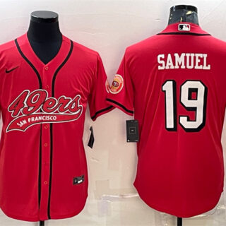 Men's San Francisco 49ers #19 Deebo Samuel New Red With Patch Cool Base Stitched Baseball Jersey