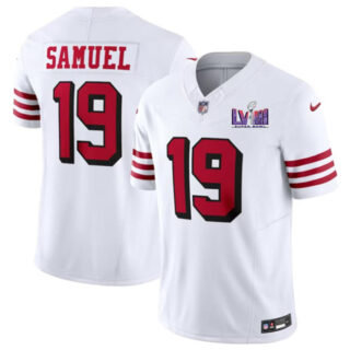 Men's San Francisco 49ers #19 Deebo Samuel New White F.U.S.E. Super Bowl LVIII Patch Vapor Untouchable Limited Stitched Football Jersey
