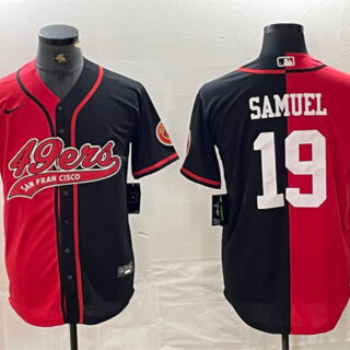 Men's San Francisco 49ers #19 Deebo Samuel Red Black Split With Patch Cool Base Stitched Baseball Jersey