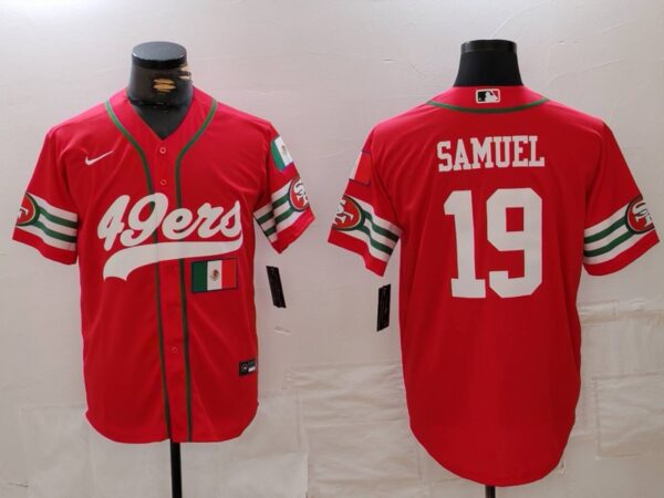 Men's San Francisco 49ers #19 Deebo Samuel Red With Patch Cool Base Stitched Baseball Jerseys