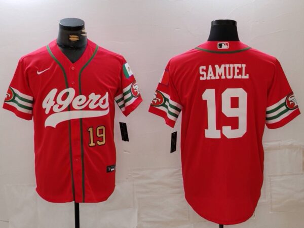 Men's San Francisco 49ers #19 Deebo Samuel Red With Patch Cool Base Stitched Baseball Jerseys
